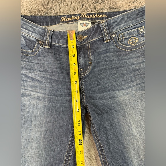 Harley-Davidson Women’s Flare Jeans Size 10 Embellished Snap Leg Moto Denim - Picture 6 of 14